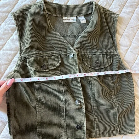 90s Y2K vintage Kathy Ireland green  Corduroy Vest size M bohemian - Picture 5 of 6